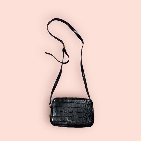 Ted Baker Croc‎ Effect Black Leather Crossbody / Camera Bag - Picture 1 of 7